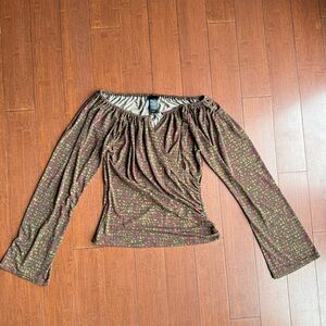 Bisou Bisou‎ Brown Floral Off-Shoulder Top
